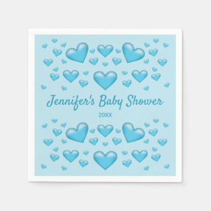 Blue Hearts & Custom Text - Babydusche Serviette