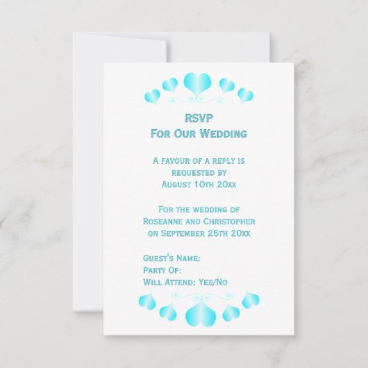 Blue Hearts Design Hochzeit RSVP Karte (Vorderseite)