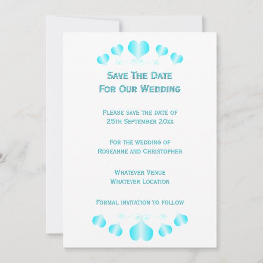 Blue Hearts Design Hochzeit Save The Date (Vorderseite)