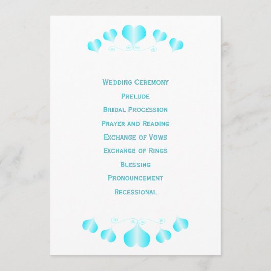 Blue Hearts Design Wedding Programm (Rückseite)