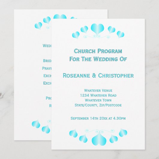 Blue Hearts Design Wedding Programm (Vorne/Hinten)