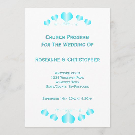 Blue Hearts Design Wedding Programm (Vorderseite)