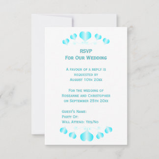 Blue Hearts Design Wedding RSVP Karte