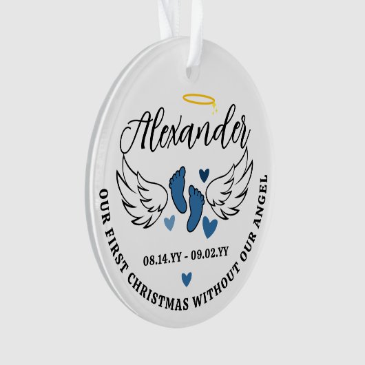 Blue Hearts First Christmas Without Angel Photo Ornament (Vorderseite)