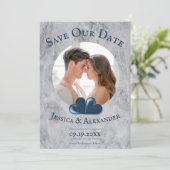 Blue Hearts Foto Save the Date (Stehend Vorderseite)