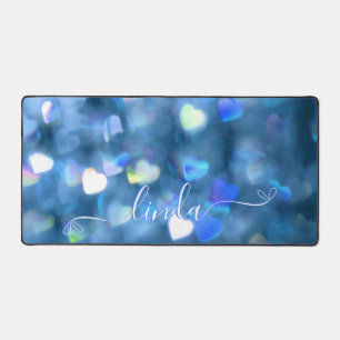 Blue Hearts Glitzer Schreibtischunterlage