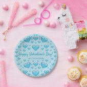 Blue Hearts Happy Valentine's Day & Custom Text Pappteller (Party)