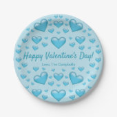 Blue Hearts Happy Valentine's Day & Custom Text Pappteller (Vorderseite)