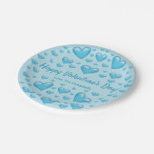 Blue Hearts Happy Valentine's Day & Custom Text Pappteller (Schrägansicht)