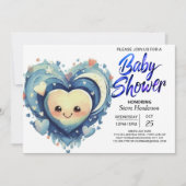 Blue Hearts Little Sweetheart Boy Baby Shower Einladung (Vorderseite)