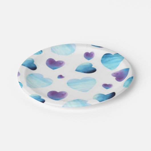 Blue Hearts Pappteller (Schrägansicht)