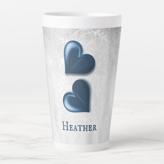 Blue Hearts Personalisiert Latte Tasse (Vorderseite)