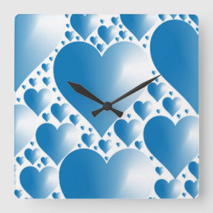 BLUE HEARTS QUADRATISCHE WANDUHR