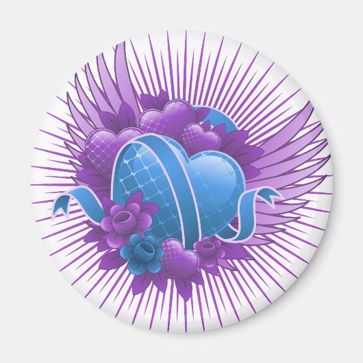 Blue Hearts Rose und Flüge Magnet (Vorne)