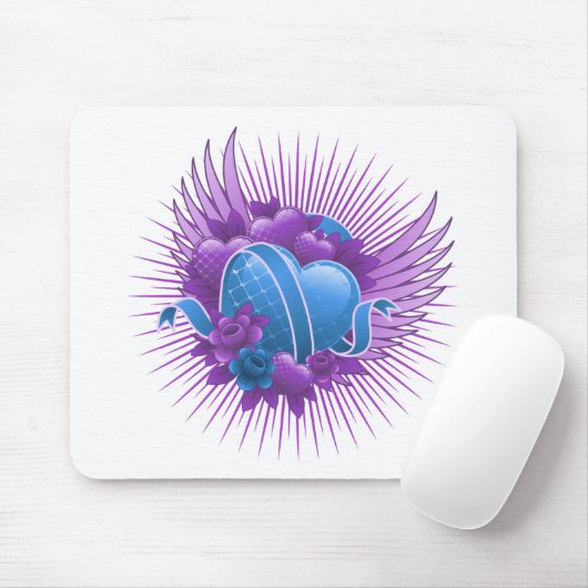 Blue Hearts Rose und Flüge Mousepad (Mit Mouse)