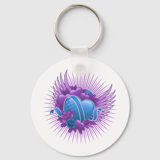 Blue Hearts Rose und Flüge Schlüsselanhänger (Vorderseite)