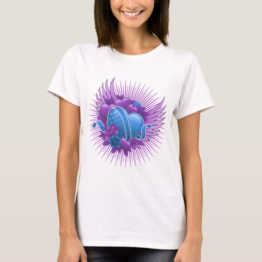 Blue Hearts Rose und Flüge T-Shirt (Vorderseite)