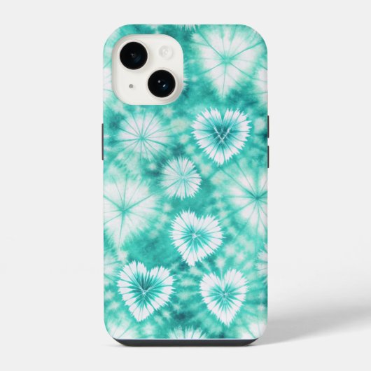 Blue Hearts Tie Dye iPhone Hülle (Rückseite)