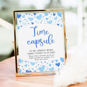 Blue Hearts Time Kapsel Baby Duschzeichen Poster