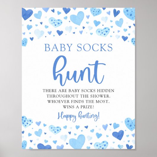 Blue Hearts Valentine Baby Socks Hunt Baby Dusche Poster (Vorne)