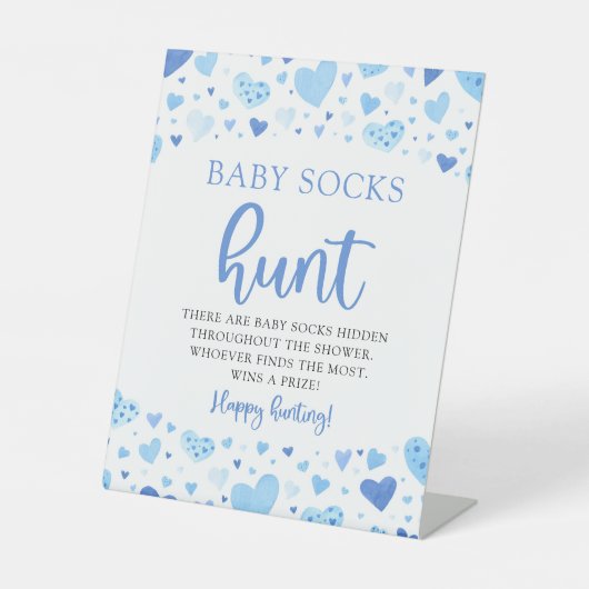 Blue Hearts Valentine Baby Socks Hunt Baby Dusche Sockelschild (Vorderseite)