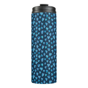 Blue Hearts Wasserfarben-Muster Thermosbecher