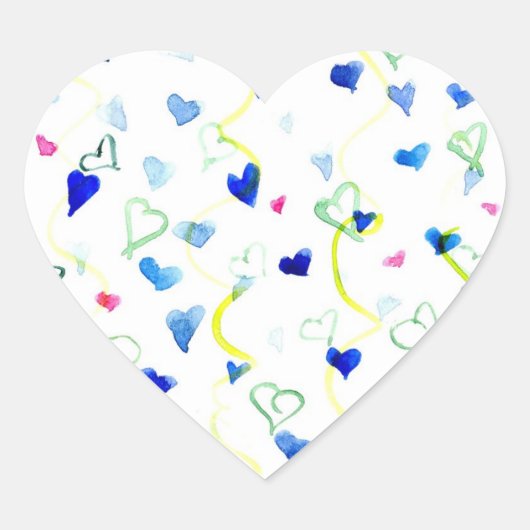 Blue Hearts Watercolor Chartreuse Green Herz-Aufkleber (Vorderseite)