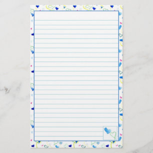 Blue Hearts Watercolor Lined Letter Writer Paper Briefpapier