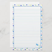 Blue Hearts Watercolor Lined Letter Writer Paper Briefpapier (Vorne/Hinten)