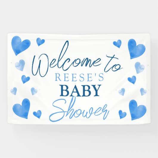 Blue Hearts Winter Baby Dusche Begrüßungsbanner Banner (Horizontal)