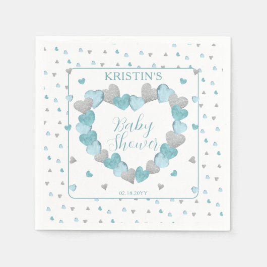 Blue Hearts Wreath eine kleine Sweetheart Baby Dus Serviette (Vorderseite)