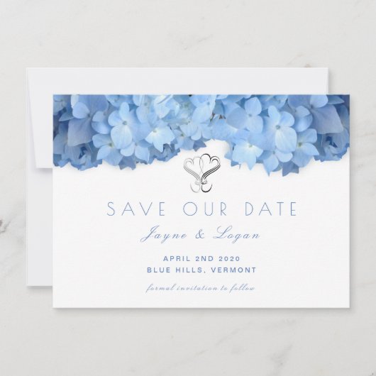Blue Heaven Floral Rettete unsere Date Hearcard Save The Date (Vorderseite)