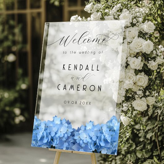 Blue Heaven Hydrangea Wedding Welcome Opaque Acrylschild