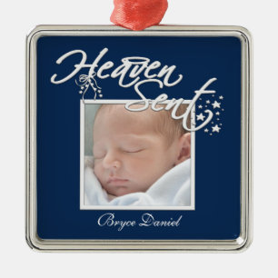 Blue Heaven Sent Baby Boy Foto Ornament Aus Metall