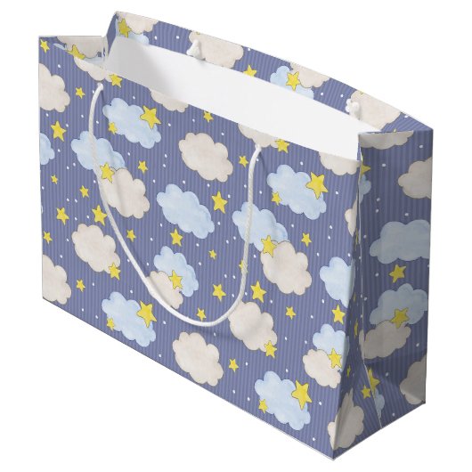  Blue Heavenly Stars And Clouds  Große Geschenktüte (Rückseite Schrägansicht)