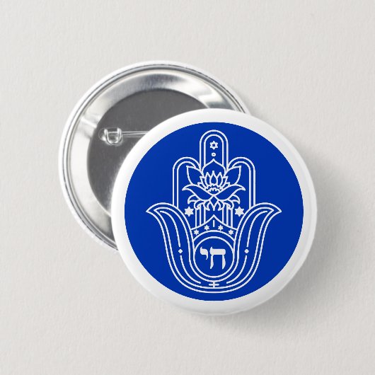 Blue Hebrew Chai Jewish Hand Miriam Hamsa Button (Vorne & Hinten)