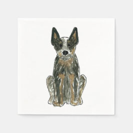 Blue Heeler ACD Rind Hund Wasserfarbe Art Napkin Serviette