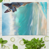 Blue Heeler Beach Surfanstrich Geschirrtuch (Gefaltet)