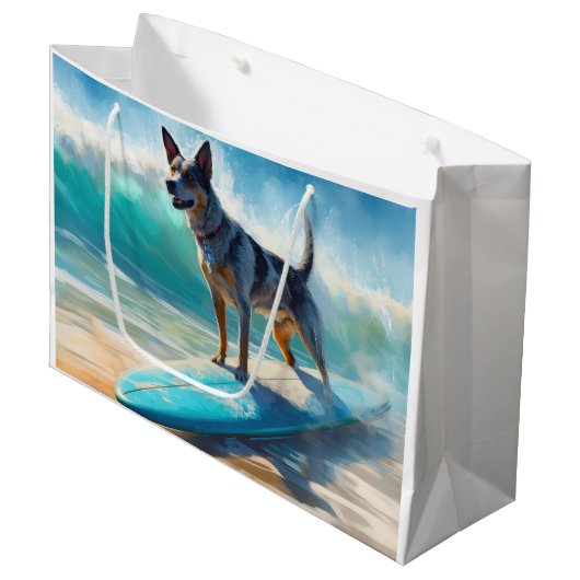 Blue Heeler Beach Surfanstrich Große Geschenktüte (Vorderseite Schrägansicht)
