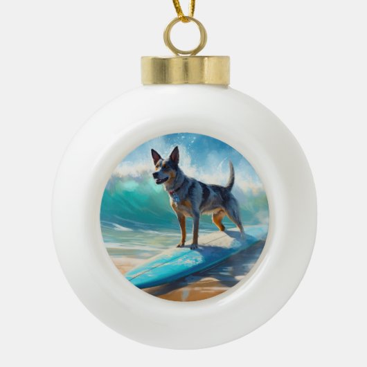 Blue Heeler Beach Surfanstrich Keramik Kugel-Ornament (Vorderseite)