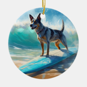 Blue Heeler Beach Surfanstrich Keramik Ornament