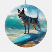 Blue Heeler Beach Surfanstrich Keramik Ornament (Hinten)