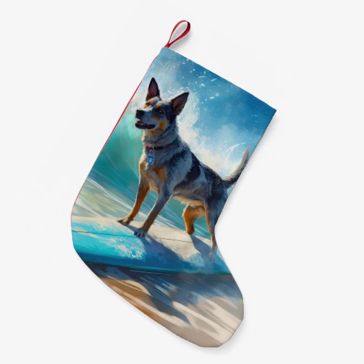 Blue Heeler Beach Surfanstrich Kleiner Weihnachtsstrumpf (Vorderansicht (hängend))