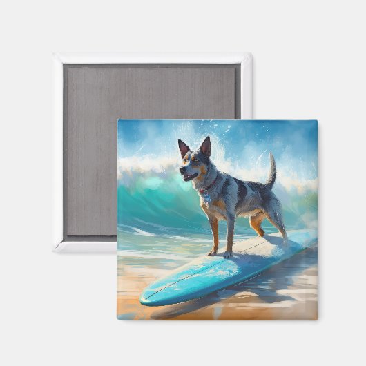 Blue Heeler Beach Surfanstrich Magnet (Vorderseite/Rückseite)