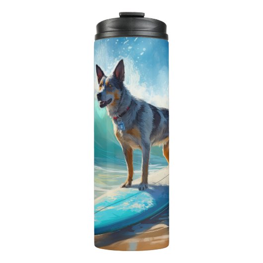 Blue Heeler Beach Surfanstrich Thermosbecher (Vorderseite)