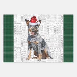 Blue Heeler Christmas Dog Green Kariert Geschenkpapier Set