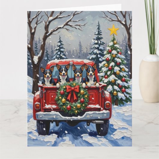 Blue Heeler Christmas Red Truck Holiday Karte (Vorderseite)