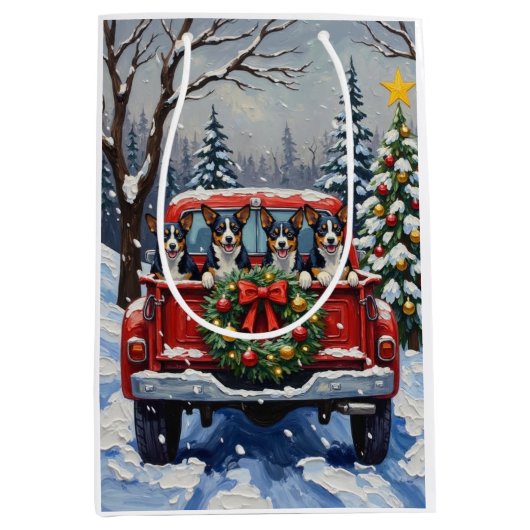 Blue Heeler Christmas Red Truck Holiday Mittlere Geschenktüte (Vorderseite)