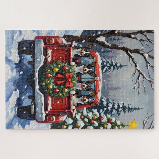 Blue Heeler Christmas Red Truck Holiday Puzzle (Horizontal)