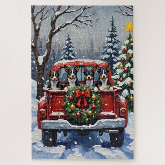 Blue Heeler Christmas Red Truck Holiday Puzzle (Vertikal)